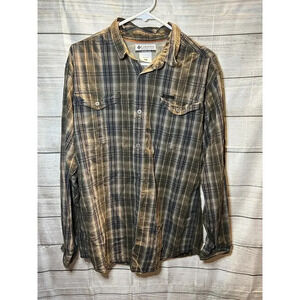 Columbia Sportswear Mens L Brown Plaid Long Sleeve Button Cotton‎ Shirt Hunting